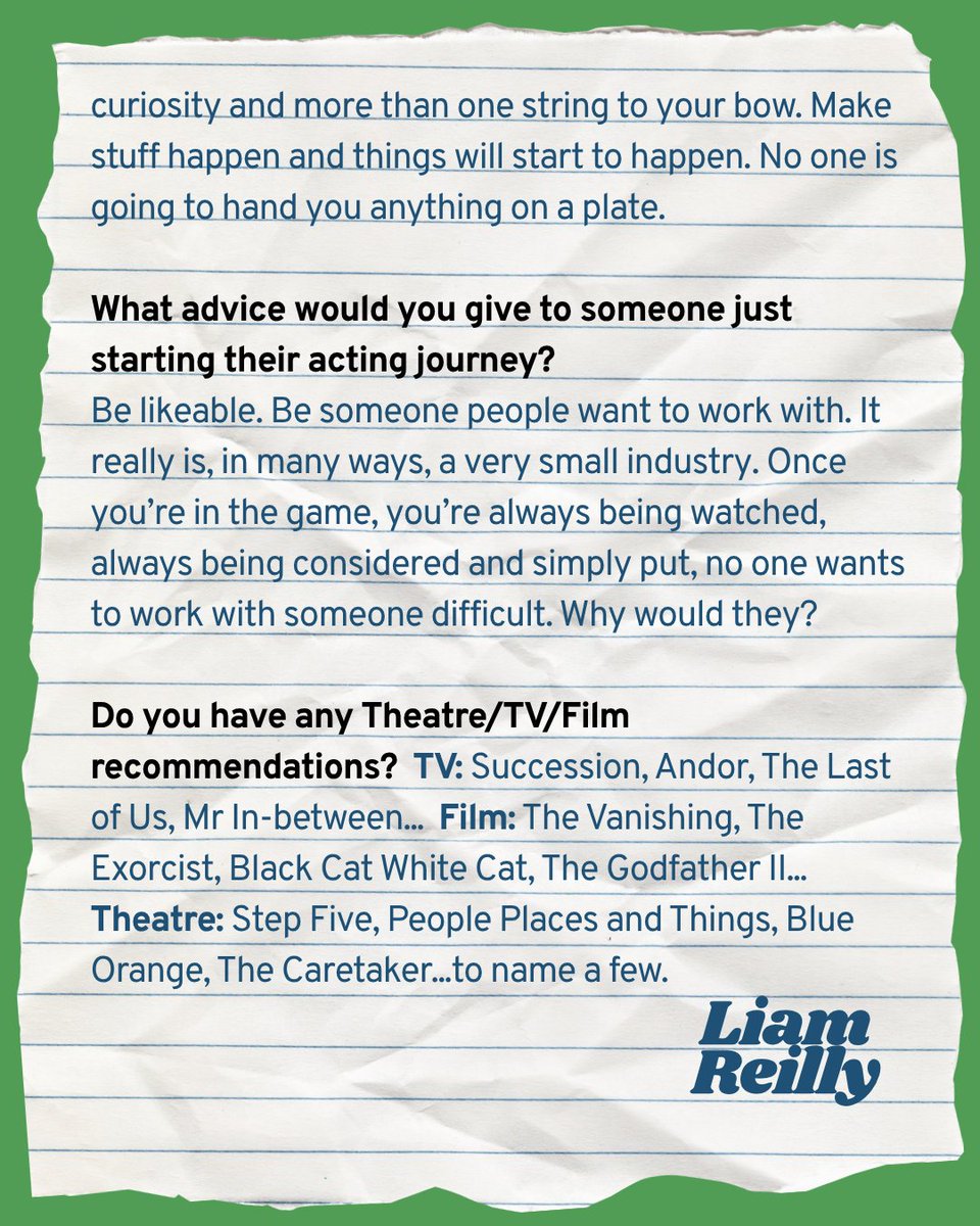 Liam Reilly teaches Screen Acting at LSDA &amp; reminds actors that reputation matters. It’s a small industry, people want to work with can-do collaborators. Be likeable. Hustle. Make things happen. Also, if you haven’t seen Black Cat, White Cat, we recommend catching up on it ASAP!