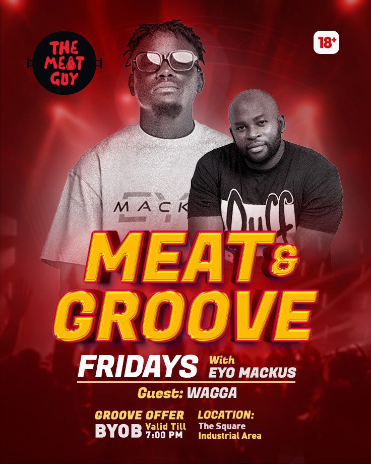 Mushrm (@mushroominc) on Twitter photo Fire up your Friday at <a href="/TheMeatGuy256/">The Meat Guy Ug</a> for Meat & Groove Fridays! Join <a href="/EyoMackus/">Eyo Mackus</a> and surprise guest <a href="/MusogaOn/">Musoga Based On A True Story</a> from <a href="/AlmostFamousUG/">Almost Famous Ent.</a> for sizzling tunes and vibes. Bring your own booze (BYOB) deal runs until 7 pm! Fire up your Friday at <a href="/TheMeatGuy256/">The Meat Guy Ug</a> for Meat & Groove Fridays! Join <a href="/EyoMackus/">Eyo Mackus</a> and surprise guest <a href="/MusogaOn/">Musoga Based On A True Story</a> from <a href="/AlmostFamousUG/">Almost Famous Ent.</a> for sizzling tunes and vibes. Bring your own booze (BYOB) deal runs until 7 pm!