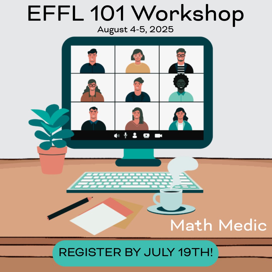 MathMedic's tweet image. Join us for this 2-day online workshop, where you'll learn how to use the Experience First, Formalize Later lesson structure in your math classes. We hope to see you there! Link in bio to register by July 19th! #MathMedic #EFFL #summer #workshop #professionaldevelopment #MTBoS