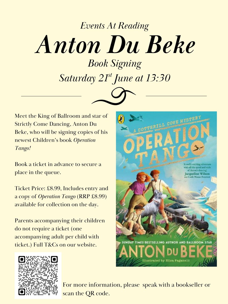 Waterstones Reading (@broadstbooks) on Twitter photo On very excited countdown to our event with wonderful <a href="/TheAntonDuBeke/">Anton Du Beke</a> tomorrow Sat 21 June at 1.30pm, when he will be signing his new children's book 'Operation Tango', a great summer adventure & the perfect holiday read. Tickets & terms & conditions:
waterstones.com/events/meet-an… On very excited countdown to our event with wonderful <a href="/TheAntonDuBeke/">Anton Du Beke</a> tomorrow Sat 21 June at 1.30pm, when he will be signing his new children's book 'Operation Tango', a great summer adventure & the perfect holiday read. Tickets & terms & conditions:
waterstones.com/events/meet-an…