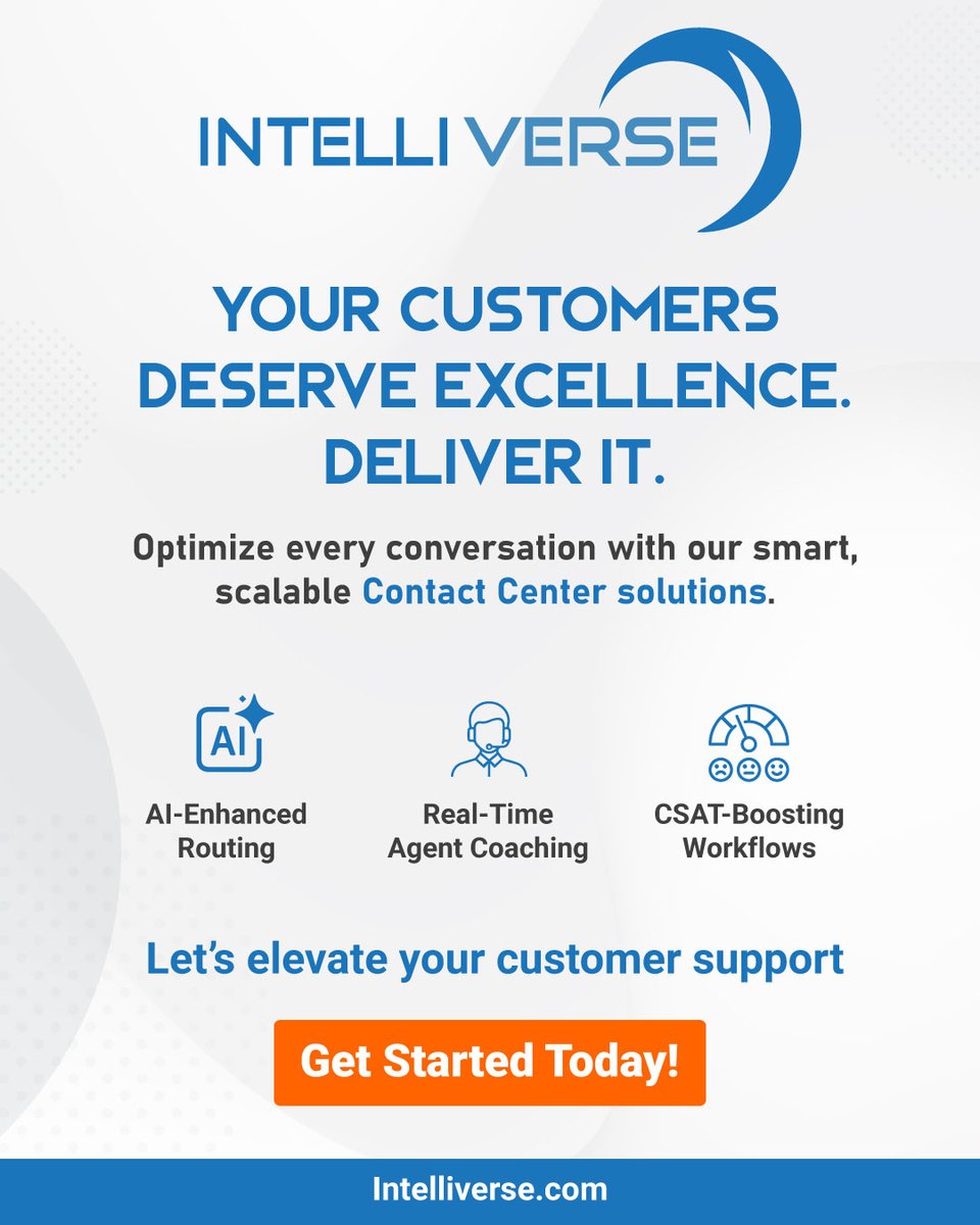 🤖 Elevate your customer support with AI-powered contact center tools:

✅ Smart Routing
📞 Better First Call Resolution
📈 Higher CSAT, less effort

Your CX should match your product.

👉 Start now: intelliverse.com

#CXLeadership #AIInSupport #CustomerSupport