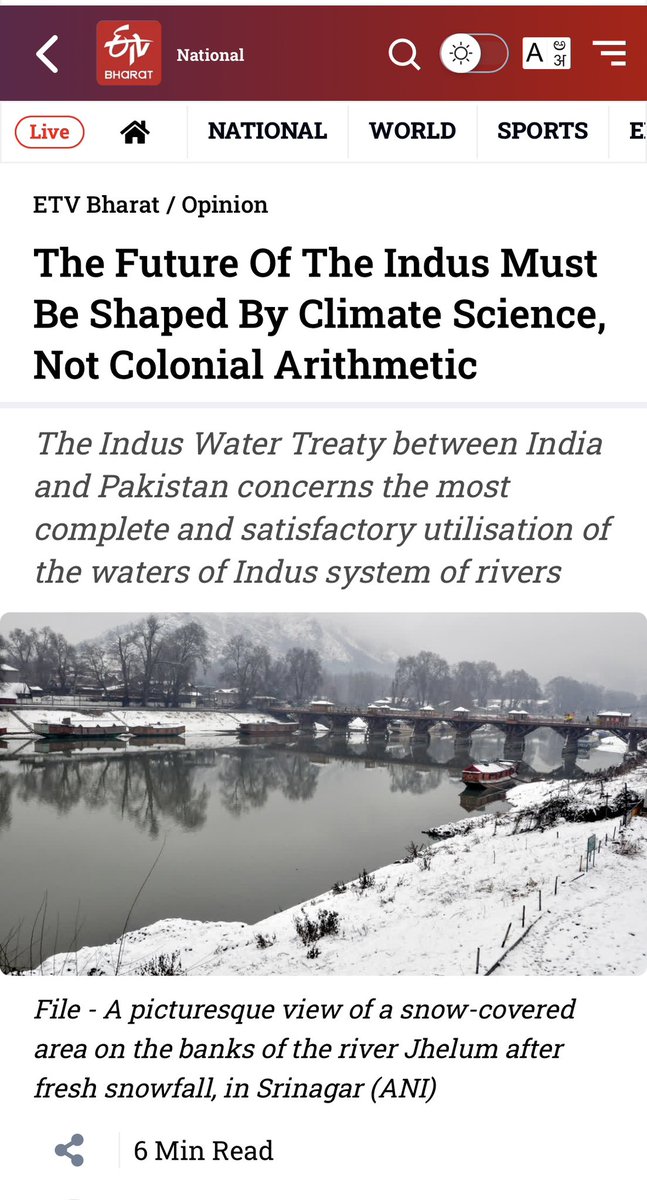 Aparna Roy (@aparna_r1) on Twitter photo The #IndusWaterTreaty was made for a different time. Glaciers are melting fast, rains are shifting rapidly. It’s time to let #climatescience — not colonial math—shape its future. I write with <a href="/BiplobChatterj5/">Biplob Chatterjee</a> <a href="/GeovaleHydro/">Geovale Hydro</a> for <a href="/ETVBharatEng/">ETV Bharat</a>
Read: bit.ly/4kSOSCr The #IndusWaterTreaty was made for a different time. Glaciers are melting fast, rains are shifting rapidly. It’s time to let #climatescience — not colonial math—shape its future. I write with <a href="/BiplobChatterj5/">Biplob Chatterjee</a> <a href="/GeovaleHydro/">Geovale Hydro</a> for <a href="/ETVBharatEng/">ETV Bharat</a>
Read: bit.ly/4kSOSCr