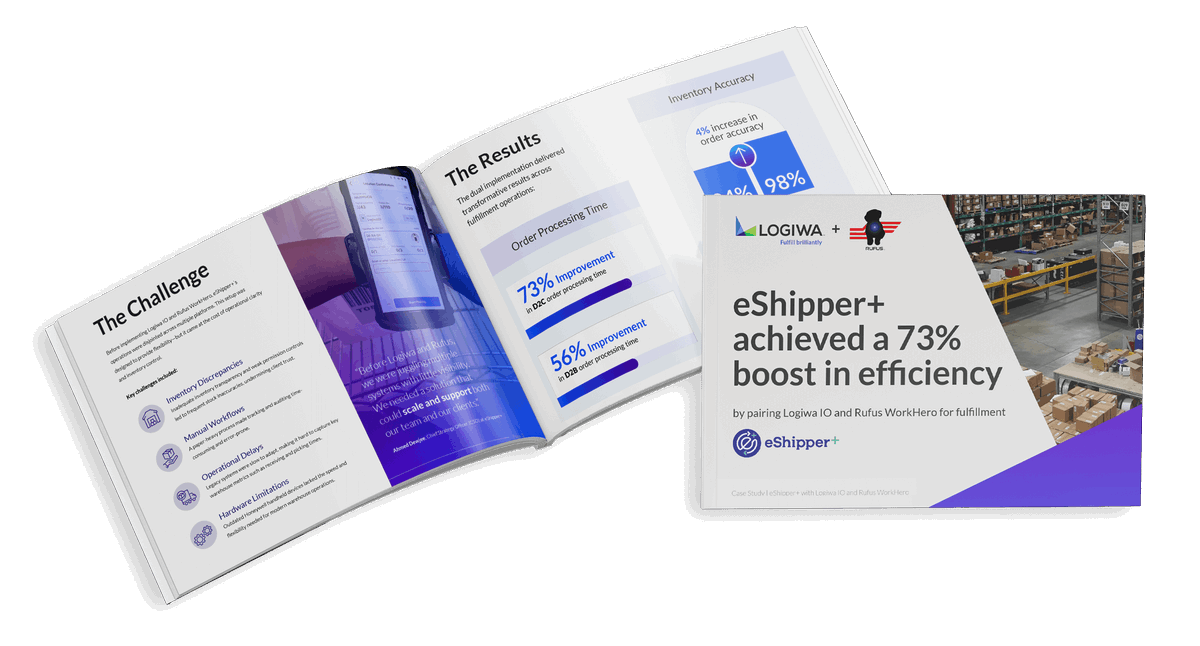How did 3PL eShipper+ achieve a 73% boost in fulfillment efficiency?

They ditched outdated systems and paired Logiwa's WMS with Rufus WorkHero wearables.
The results speak for themselves:
73% faster D2C order processing
66% reduction in inventory shrinkage
98% order accuracy