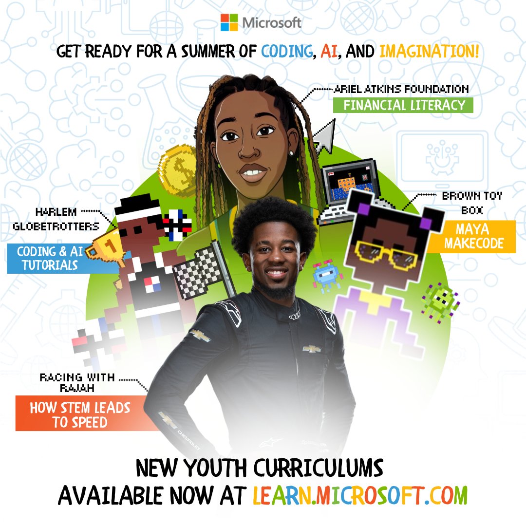 🏀 Harlem Globetrotters Curriculum Students apply STEAM skills through two engaging options: coding a custom basketball game in MakeCode or designing an AI-powered dream team roster using Microsoft Copilot and Designer. 

🏁 Racing with Rajah Explore STEM and motorsports with