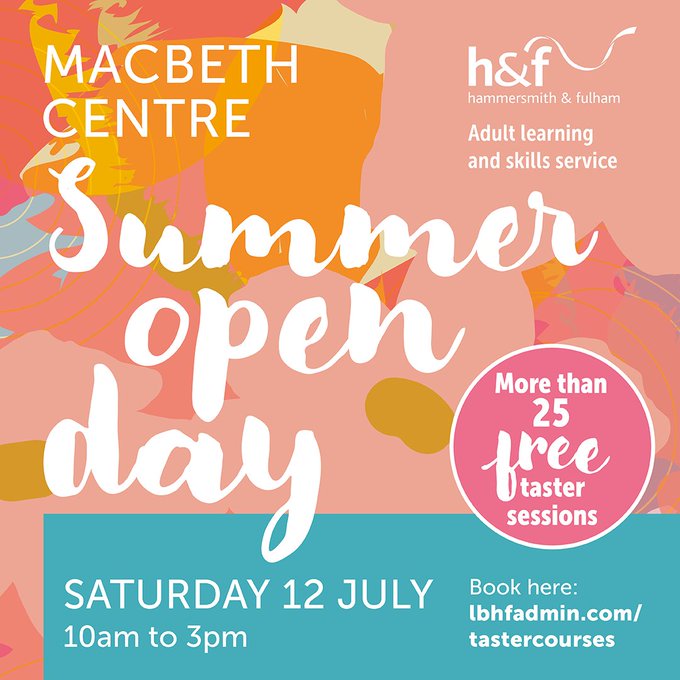 You're invited to try more than 25 free taster sessions on Saturday 12 July🧑‍🍳🎨🧘

Visit our Macbeth Centre in Hammersmith #W6 to sample one of 450 courses, before enrolling in September.  

Find out more and sign up 👇
lbhf.gov.uk/news/2025/06/m…