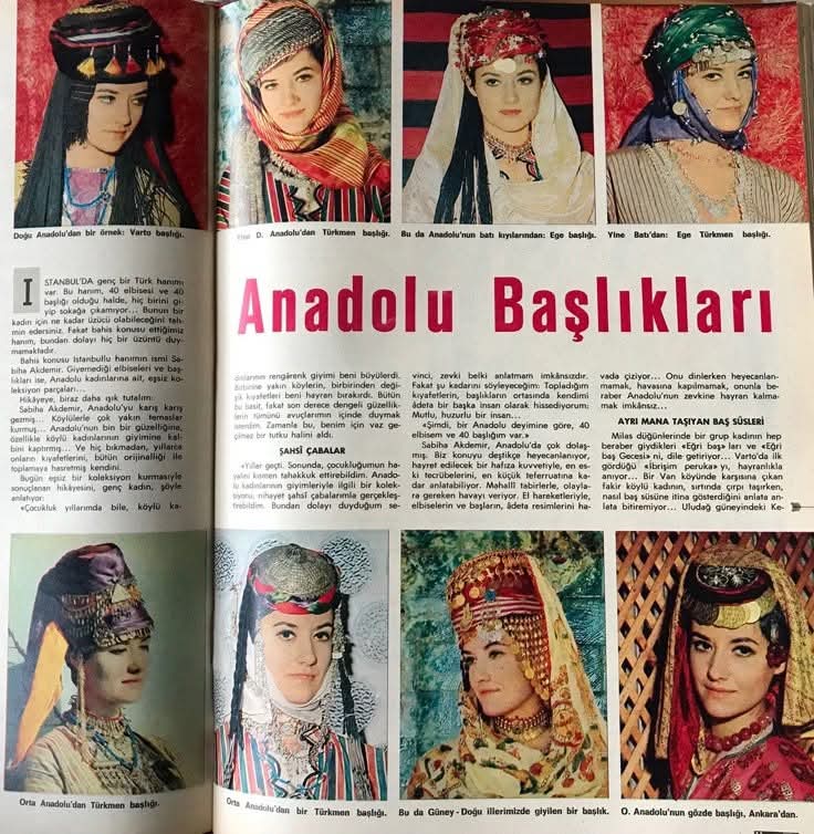 1960'lı yıllarda bir dergide yayınlanan Anadolu Türk kadın başlıkları ile ilgili bir makale.