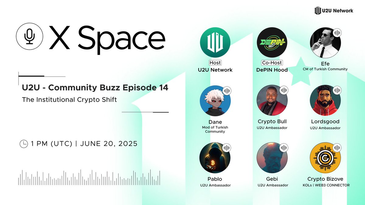 AltcoinBarbie's tweet photo. 🚨 Don’t miss this!

U2U’s Community Buzz Ep. 14 is live today 🎙

Topic: The Institutional Crypto Shift 🔄��
Featuring top voices from across the space – real insights, no fluff.

🕐 1 PM UTC | June 20
📍 On X Space

@u2u_xyz #Crypto #Web3 #U2U https://t.co/3VfvzqIR2i