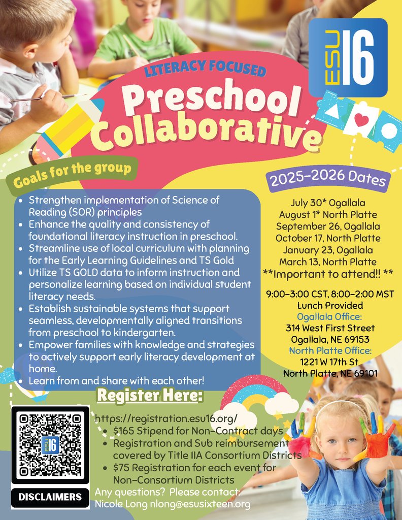 ESU_16's tweet image. Registration is Now Open for the Literacy Focused Preschool Collaborative 25-26!
~Strengthen implementation of Science or Reading (SOR) principles
~Enhance the quality &amp;amp; consistency of foundational literacy instruction in preschool
Register today: registration.esu16.org