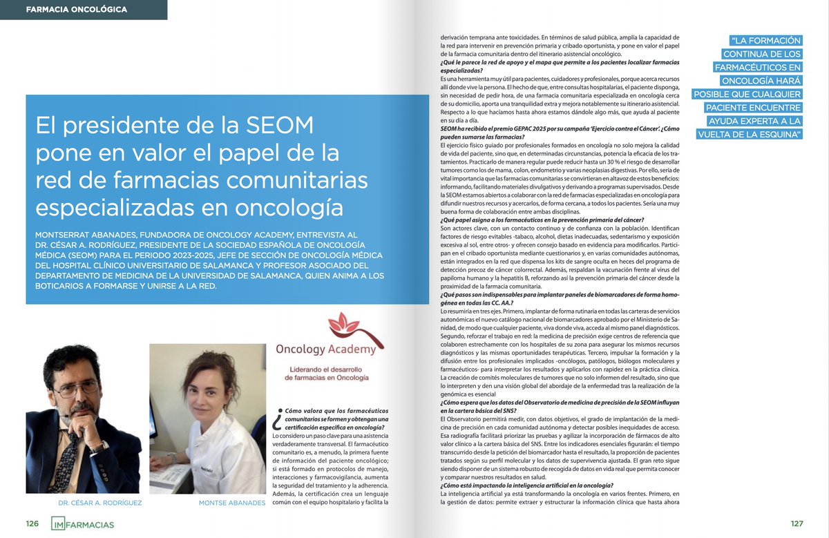 Oncology Academy (@academyoncology) on Twitter photo Entrevista en la revista <a href="/imfarmacias/">IM Farmacias</a> <a href="/1969carodriguez/">César A. Rodríguez 🩺 🐾</a> Dr.César A.Rodriguez, Presidente de la SEOM, Jefe de sección de oncología médica del @Hospitalsalamanca y profesor asociado del departamento de medicina de la Universidad de Salamanca Entrevista en la revista <a href="/imfarmacias/">IM Farmacias</a> <a href="/1969carodriguez/">César A. Rodríguez 🩺 🐾</a> Dr.César A.Rodriguez, Presidente de la SEOM, Jefe de sección de oncología médica del @Hospitalsalamanca y profesor asociado del departamento de medicina de la Universidad de Salamanca