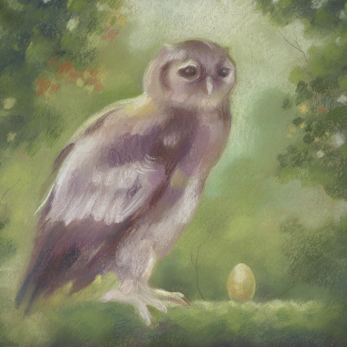 Sometimes it works to return to a piece - this one is now complete!
The owl needed something to relate to and to protect - a golden egg emerged 💛

“The Guardian.”

Pastel &amp; pencil on toned paper.

#MHHSBD #craftbizparty #drawing #owls #pastelart #handdrawn #mysticalart