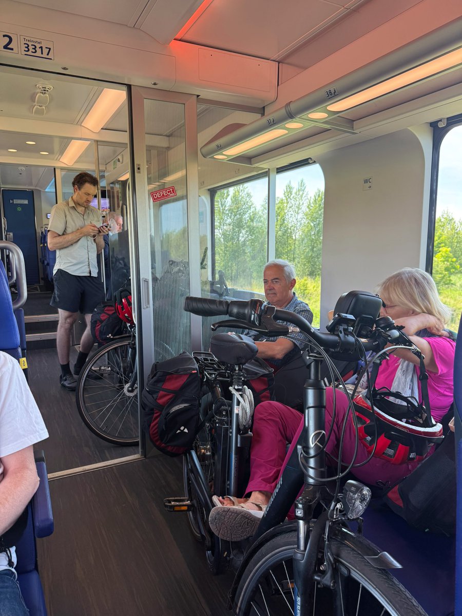 Train from Amsterdam to Rotterdam:£15. On time, spotless, air conditioned, and plenty of seats and space for bikes.

Sheffield to Manchester airport: £50. Delayed. Rickety old train. Rail replacement service from Manchester Piccadilly.