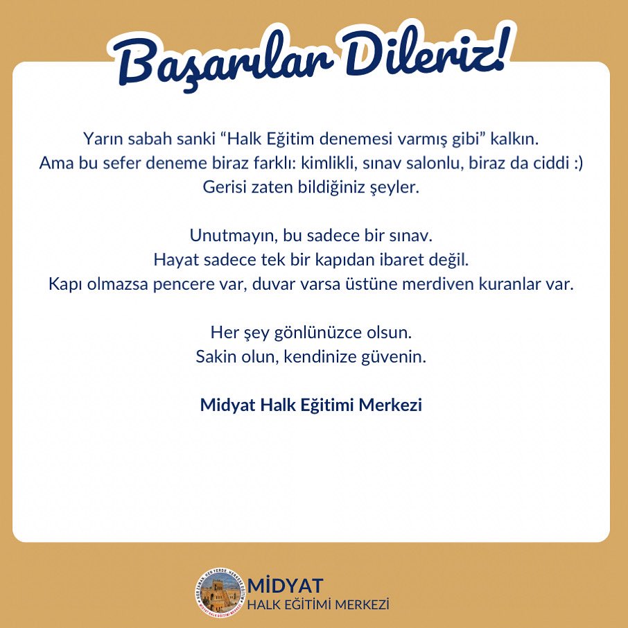 YKS’ye girecek bütün öğrencilerimize başarılar dileriz.