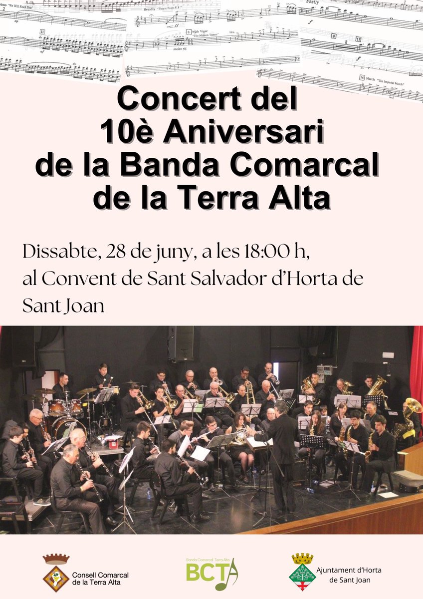 🎂 El pròxim dissabte, 28 de juny, celebrem deu anys de la Banda Comarcal de la #TerraAlta!

🎵 Us convidem al concert d’aniversari!

Cal confirmar assistència:
☎️ 977 42 00 18