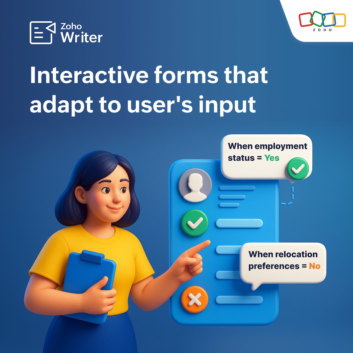 Zoho Writer (@zohowriter) on Twitter photo Not every user needs to be asked every question.
Zoho Writer’s conditional visibility lets you show or hide form fields based on user responses. Smarter forms = better completion rates. Read more 👉 zurl.co/2885G
#zohowriter #documentautomation
<a href="/ZohoWorkplace/">Zoho Workplace</a> Not every user needs to be asked every question.
Zoho Writer’s conditional visibility lets you show or hide form fields based on user responses. Smarter forms = better completion rates. Read more 👉 zurl.co/2885G
#zohowriter #documentautomation
<a href="/ZohoWorkplace/">Zoho Workplace</a>