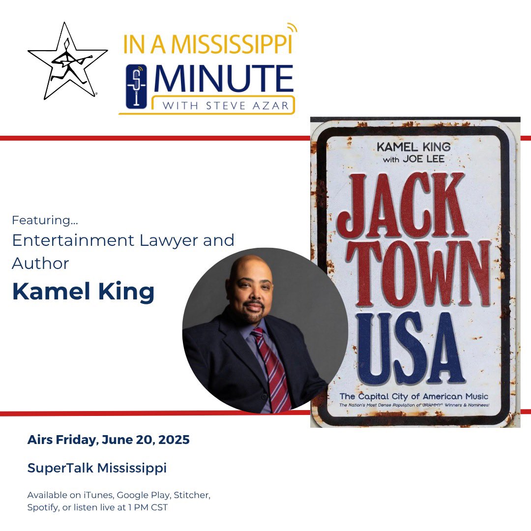 Steve Azar (@steveazar) on Twitter photo Today on In A MS Minute is Kamel King, entertainment lawyer and author of "Jacktown USA," a celebration of the rich musical history of our state capital! on <a href="/supertalk/">SuperTalk Mississippi</a> radio & check out our podcast.
#superiorcatfish @visitms @guarantybank @prrofficial #dancingrabbitgolfclub Today on In A MS Minute is Kamel King, entertainment lawyer and author of "Jacktown USA," a celebration of the rich musical history of our state capital! on <a href="/supertalk/">SuperTalk Mississippi</a> radio & check out our podcast.
#superiorcatfish @visitms @guarantybank @prrofficial #dancingrabbitgolfclub
