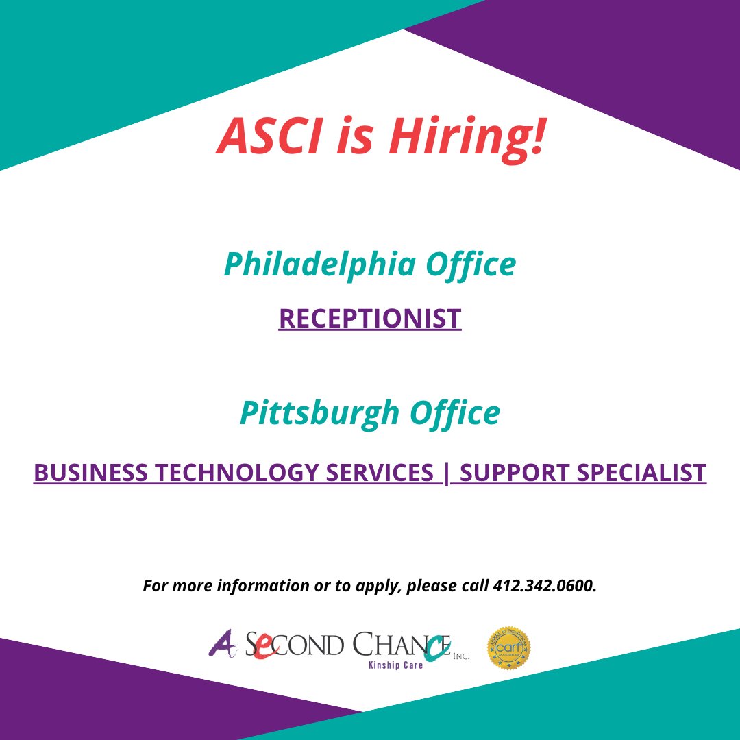WE'RE HIRING! Contact us today if you want to serve #children and #families in a fast-paced work environment! Check out our website for all open positions! asecondchance-kinship.com/careers/open-p… #asci #workwithus #Pittsburghjobs #yourehired #familiesmatter #socialwork