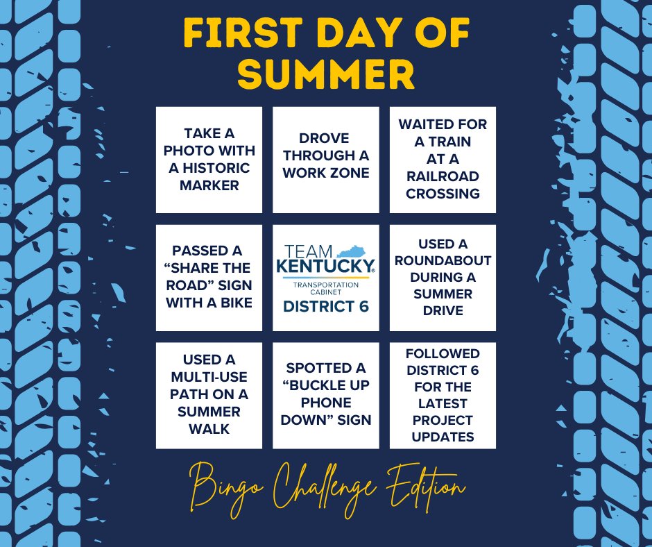 ☀️ Summer is here — time for road trips! Join our District 6 Summer Bingo Challenge. Check off squares and stay safe on your adventures!