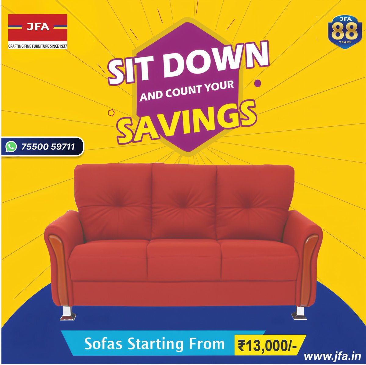 JFA_Furniture's tweet image. Sit Down and Count Your Savings! 💰🛋️
Bring home comfort without breaking the bank — Sofas starting from just ₹13,000!
📍 Visit Our Showrooms: Royapettah | Adyar | Nanganallur
📌 Location: jfa.in/our-showrooms
📲 WhatsApp: 75500 59711
#SofaSale #AffordableSofas #SofaSavings
