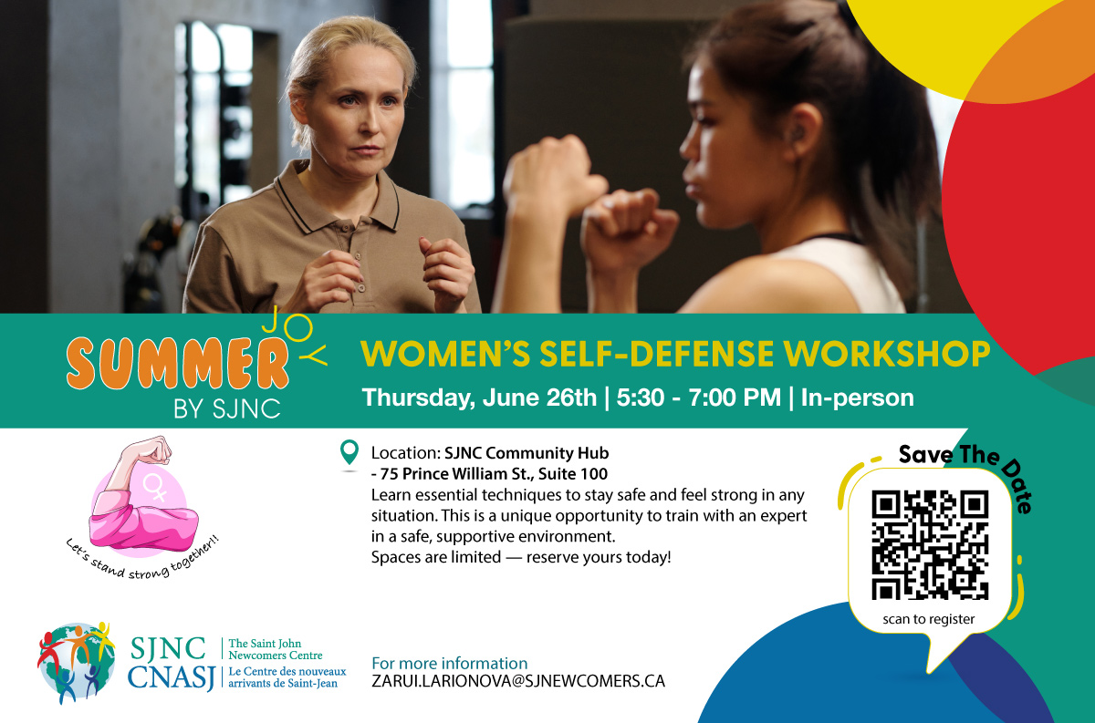 💪 Don’t miss the Women’s Self-Defense Workshop by SJNC! June 26, 5:30–7PM at 75 Prince William St. Learn key safety techniques in a supportive space. Limited spots—register now: bit.ly/Self_Defense_J… #SaintJohn #WomensSafety