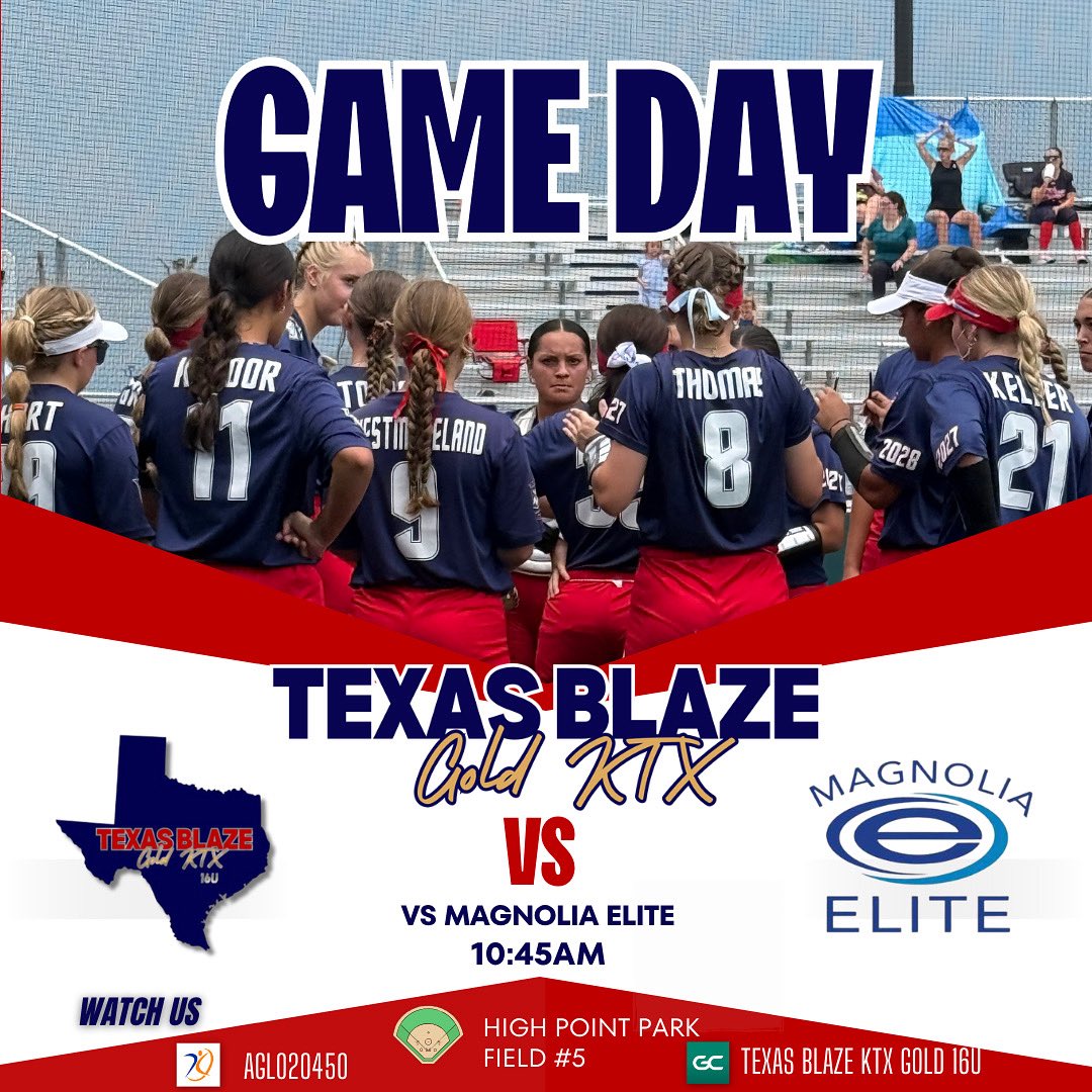 🔥 GAME DAY 🔥
Texas Blaze Gold KTX 16U is back in action today at the TFL Summer Championships!

📍 High Point Park – Field #5
🆚 Magnolia Elite
🕤 10:45 AM First Pitch 

Let’s set the tone and come out strong! 💪
#BlazeOn