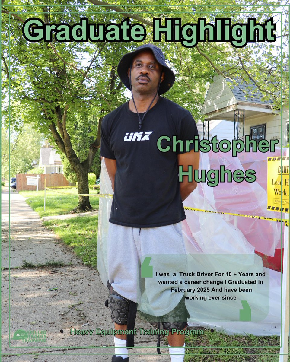 Meet Christopher Hughes a driven Heavy equipment graduate 🎉. From truck driving to DTC now work in the Lead Field congratulations: Find More On our website detroittraining.com/heavy-equipment