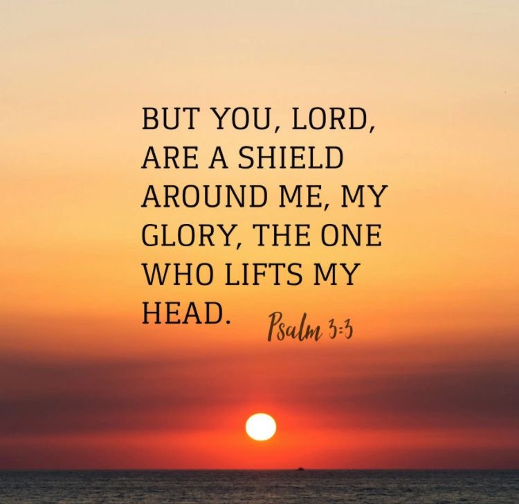 Psalm 3:3 states, "But thou, O LORD, art a shield for me; my glory, and the lifter up of mine head."
