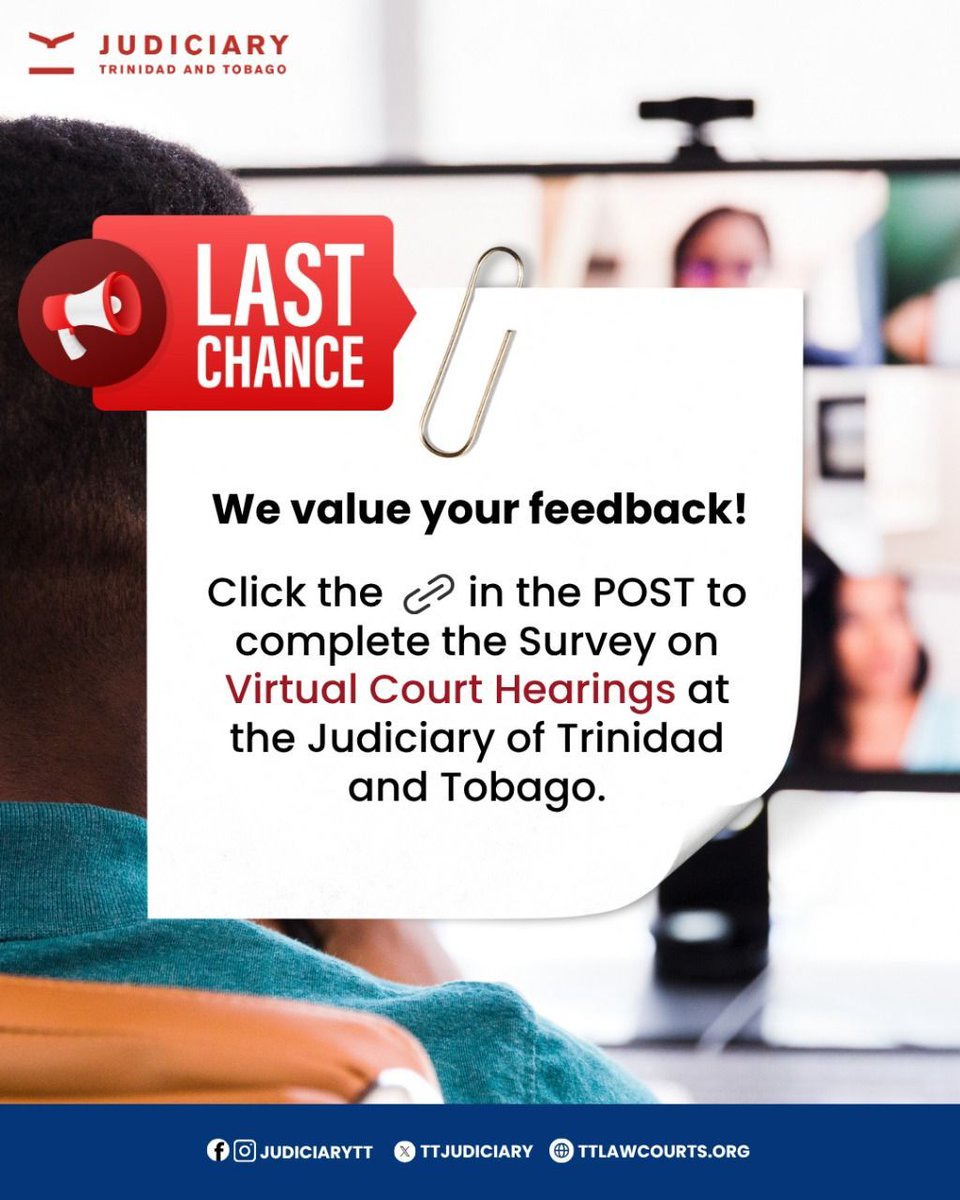TTJudiciary's tweet image. Last Chance‼️:Tell us about your experiences with virtual court hearings. Access the survey now via the following link forms.office.com/r/A4bWdD9FEr