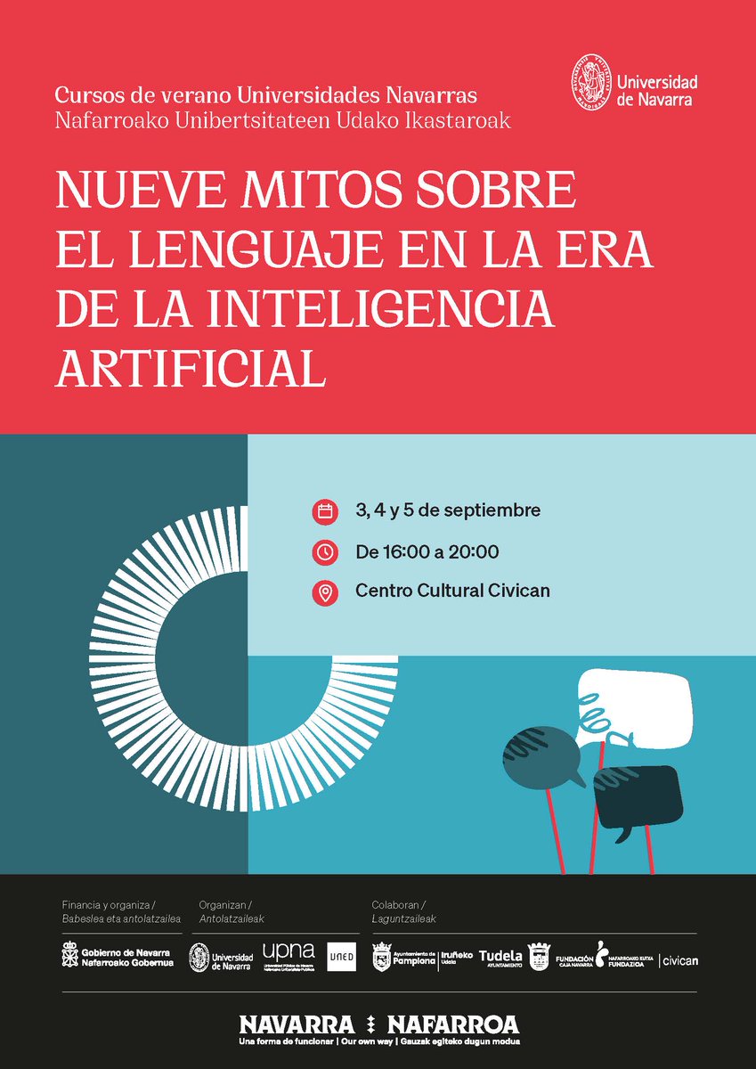 #CursosdeVerano

Del 3 al 5 de septiembre, el grupo 'Vínculos, creatividad y cultura' organiza este curso, que revisará varios “mitos” o creencias sobre el lenguaje y las lenguas en la era de la inteligencia artificial.

Más información e inscripciones➡️ow.ly/zn1F50WcThi
