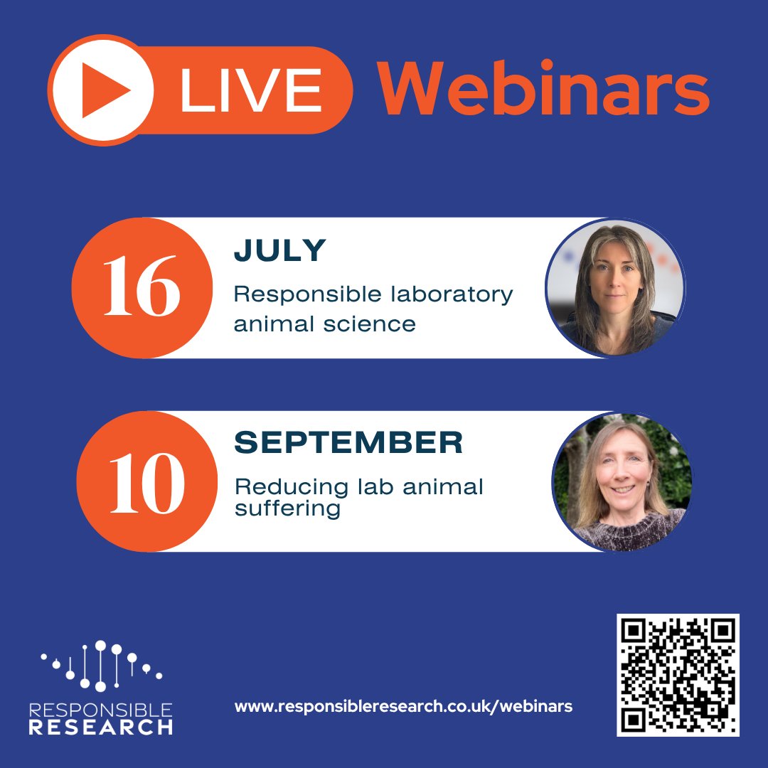 Free LIVE webinars on responsible animal research!

📅 JULY: Guide to Responsible Laboratory Animal Science (Dr. Osborne)
📅 AUG: Take a break 
📅 SEPT: A Team Approach to Reducing Lab Animal Suffering (Dr. Hawkins)

Register: responsibleresearch.co.uk/webinars
#3Rs #AnimalWelfare