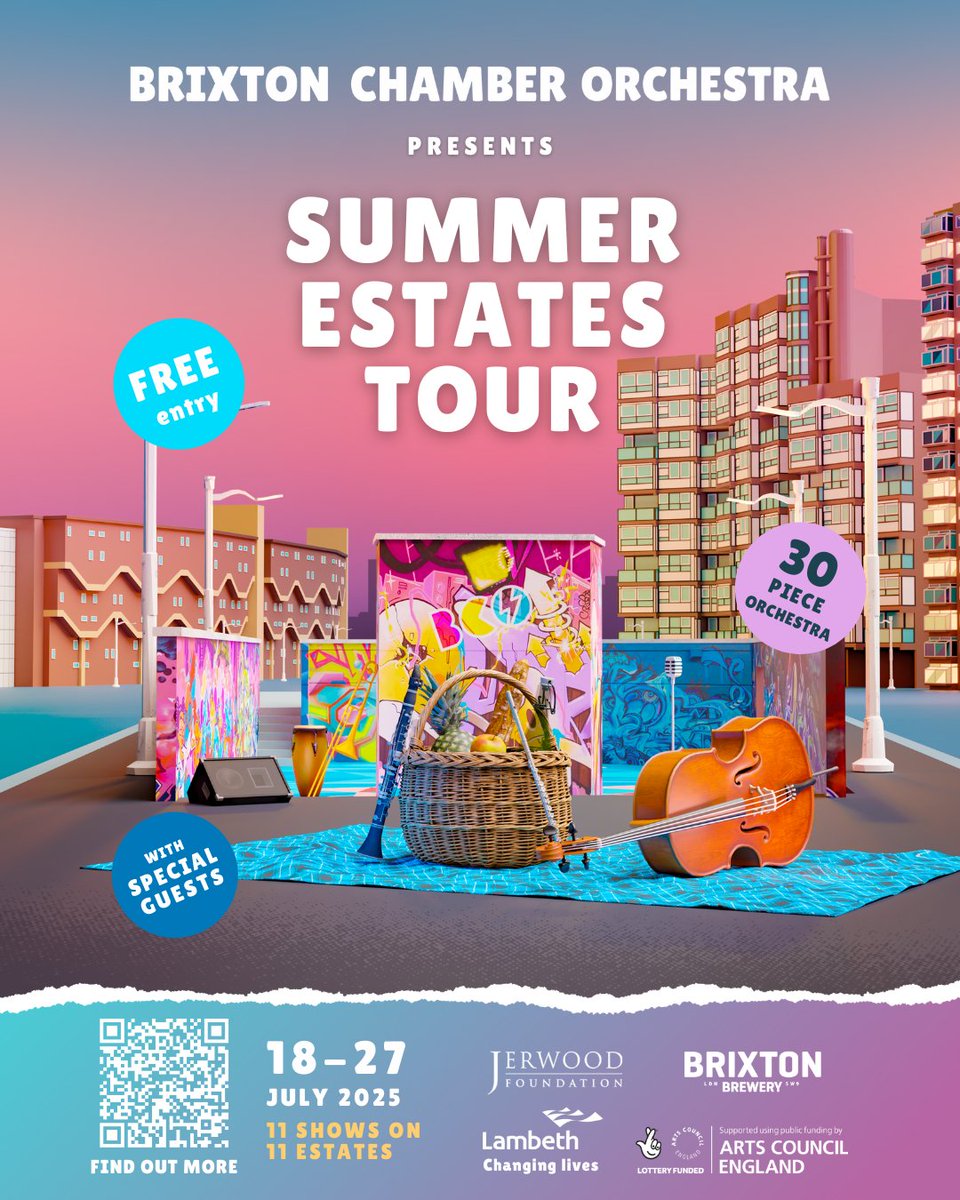 BrixChamber's tweet image. The Summer Estates Tour is BACK ☀️🎻
We’re bringing our 30-piece orchestra to 11 Lambeth estates for 11 free concerts this July!
Make sure to check out where we will be - brixchamber.com/gigs/Summer-Es…
