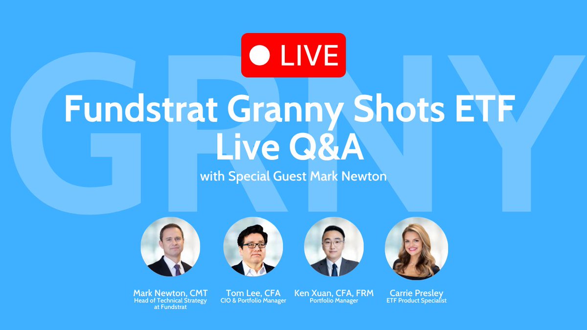 Fundstrat Capital (@fundstratcap) on Twitter photo 🔴 LIVE Q&A: Fundstrat Granny Shots ETF $GRNY live webinar with <a href="/fundstrat/">Thomas (Tom) Lee (not drummer) FSInsight.com</a> , <a href="/MarkNewtonCMT/">Mark Newton CMT</a>, & the <a href="/FundstratCap/">Fundstrat Capital</a> Team on Monday, June 23, 2025 at 4pm ET
Subscribe to the Fundstrat Capital YouTube channel to watch live & receive updates on future events!👇 🔴 LIVE Q&A: Fundstrat Granny Shots ETF $GRNY live webinar with <a href="/fundstrat/">Thomas (Tom) Lee (not drummer) FSInsight.com</a> , <a href="/MarkNewtonCMT/">Mark Newton CMT</a>, & the <a href="/FundstratCap/">Fundstrat Capital</a> Team on Monday, June 23, 2025 at 4pm ET
Subscribe to the Fundstrat Capital YouTube channel to watch live & receive updates on future events!👇