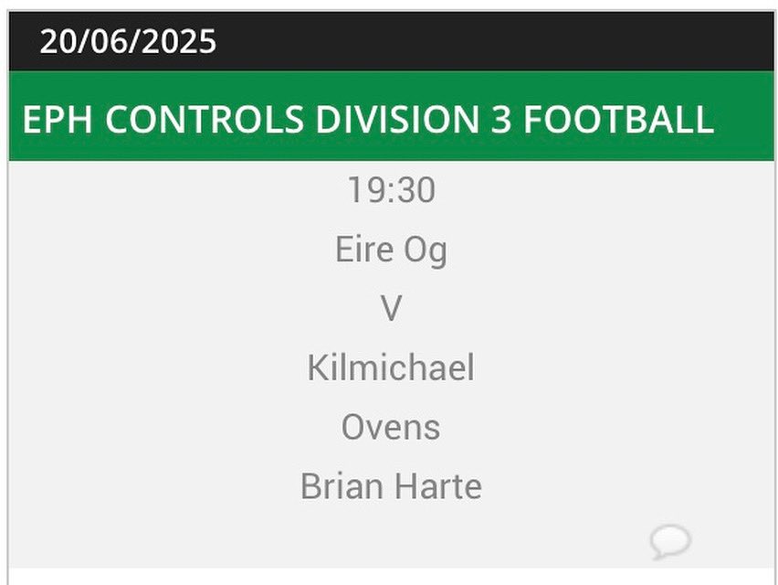 KilmichaelGAA's tweet photo. Junior C football league semi final this evening, all support appreciated. https://t.co/tC9jJ19Sdb