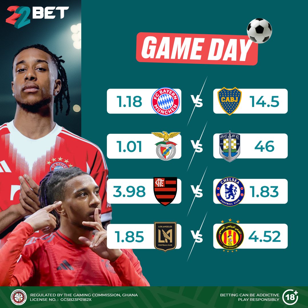 22BET_Ghana (@22bet_ghana) on Twitter photo ๐ฅ Club World Cup Clash! ๐ฅ
European giants Bayern Munich take on South American powerhouse Boca Juniors in a high-stakes battle for global supremacy! ๐๐
Who takes the edge โ Bavarian brilliance ๐ฉ๐ชโ๏ธ or Argentine passion ๐ฆ๐ท?
โฝโจ More thrilling matchups are lighting up the ๐ฅ Club World Cup Clash! ๐ฅ
European giants Bayern Munich take on South American powerhouse Boca Juniors in a high-stakes battle for global supremacy! ๐๐
Who takes the edge โ Bavarian brilliance ๐ฉ๐ชโ๏ธ or Argentine passion ๐ฆ๐ท?
โฝโจ More thrilling matchups are lighting up the