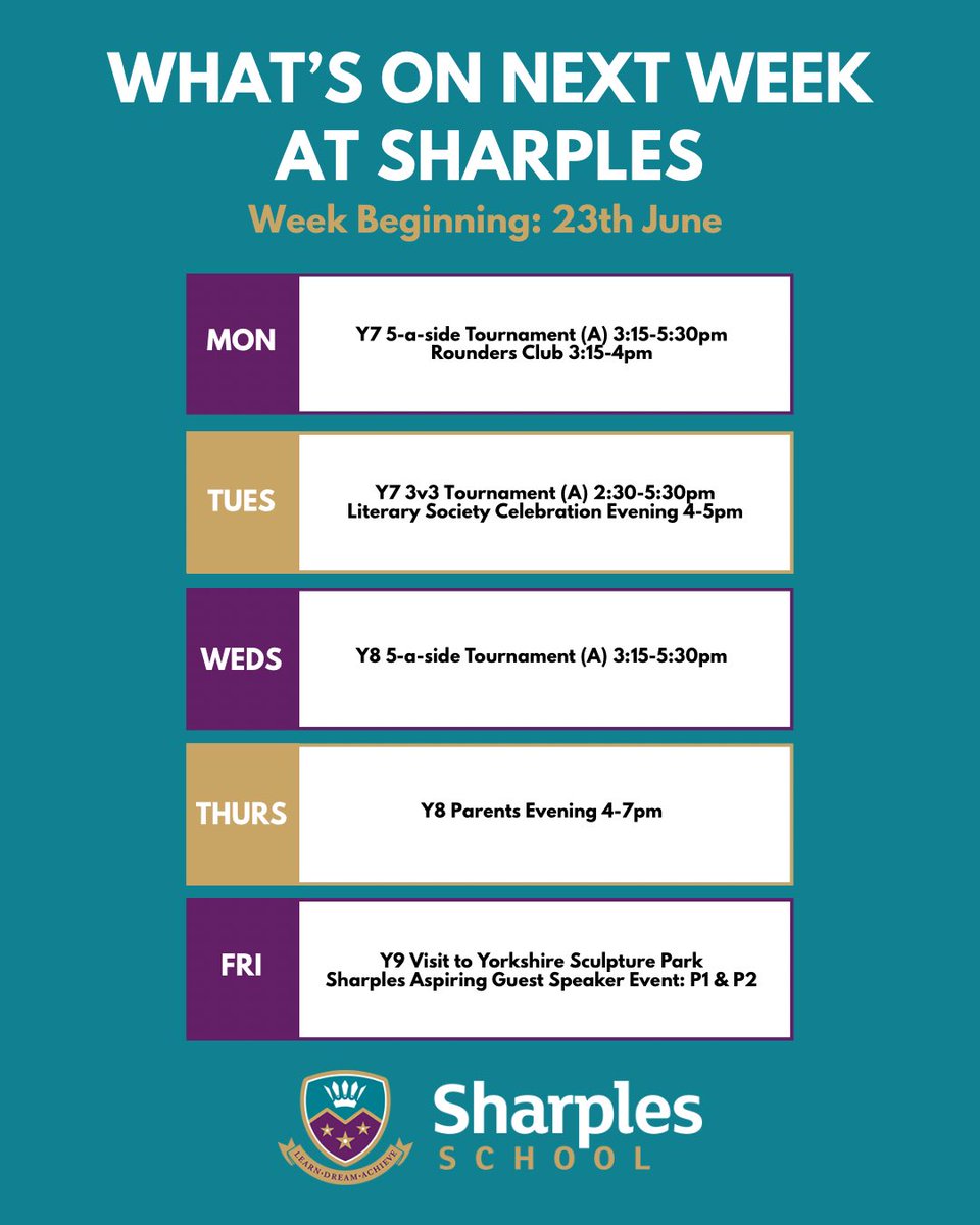 What’s on next week at Sharples!