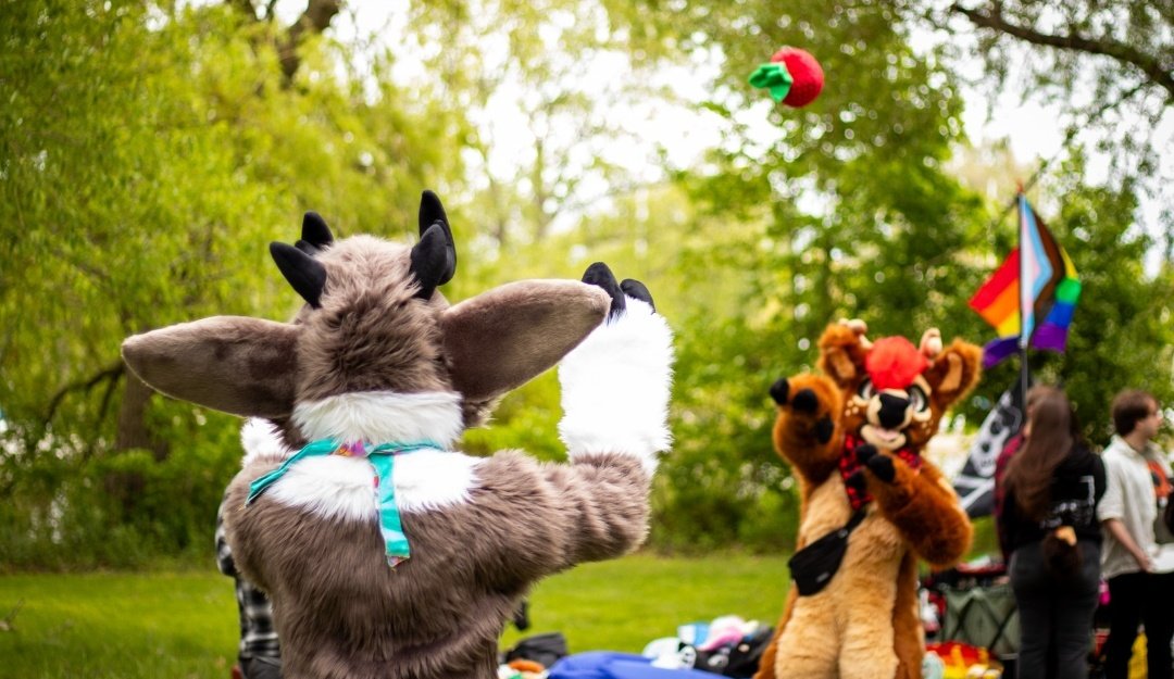 Dogs play catch with tennis balls and Frisbee's... 

Deers play catch with something a little more enticing 👀🍓🦌

Happy #FursuitFriday! 

📸:<a href="/itseubean/">Eubean</a>