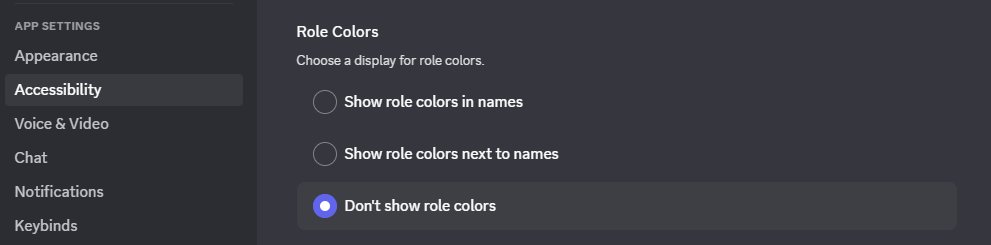 PSA: You can turn off those obnoxious Role Colors in Discord under the Accesibility options. 

You're welcome.

They were making my eyes bleed. :P