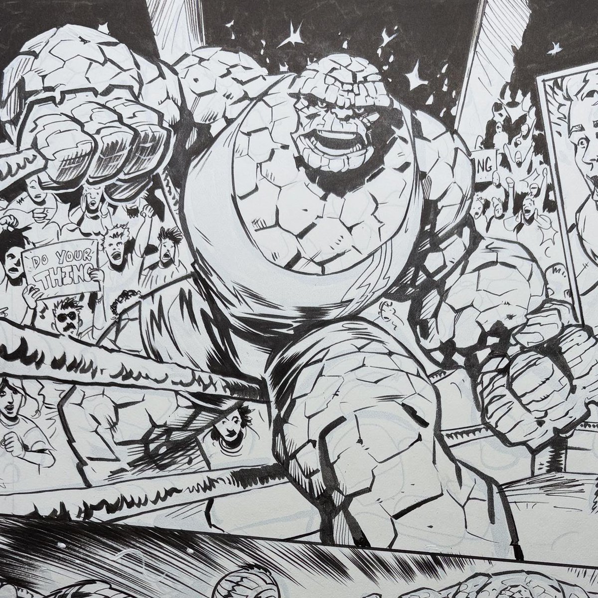 TCannonComics's tweet image. Stoked to announce I am drawing a Fantastic Four story! Written by my pal @danielwarrenart (our first collaboration), this tale takes Ben Grimm back to his wrestling roots! Don’t miss it in Fantastic Four Fanfare # 4, now available for preorder.
My first work for Marvel!