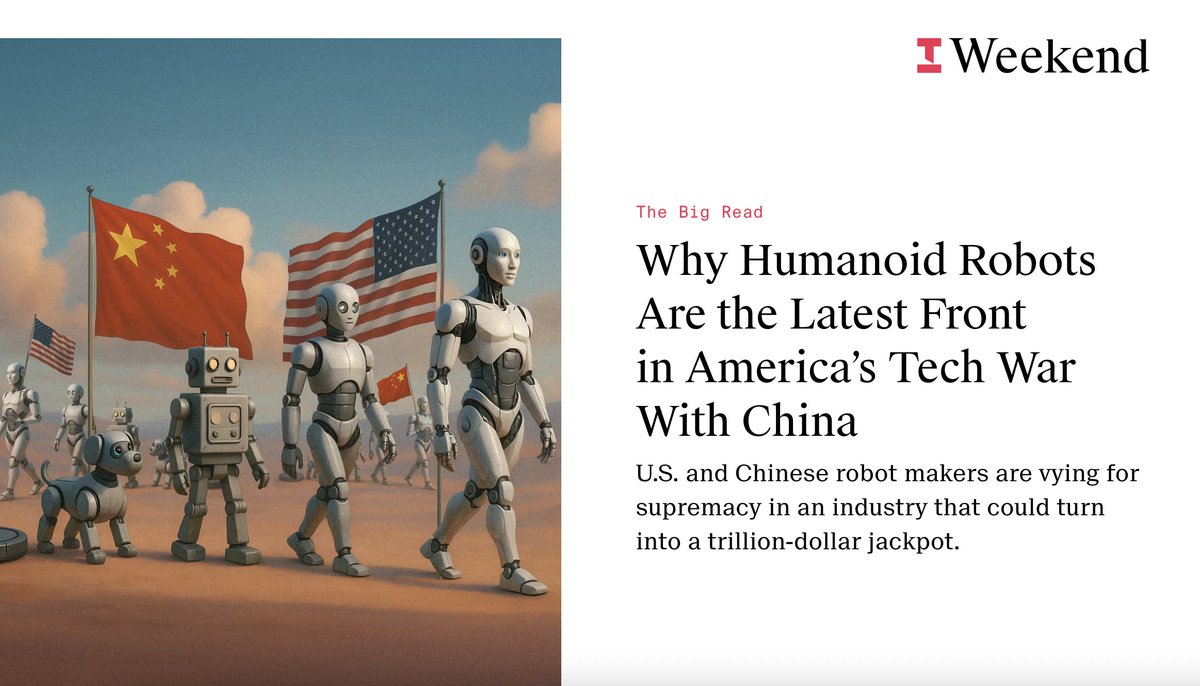There's not a humanoid robot looking over my shoulder as I write this—

But quite, quite soon that might change. 

Weekend's latest Big Read on what may be one of the important parts of the AI era. theinformation.com/articles/human…