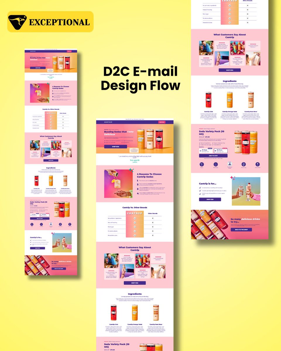 DarshanD2c's tweet photo. Redesigned the welcome email for a better-for-you soda brand 🥤✨

→ Opened strong with a clear promise: great taste, clean ingredients

→ Added flavor highlights + benefit breakdown to drive curiosity

→ Dropped a juicy 20% welcome offer right where it converts 🍒

→ Layered in social proof to build instant trust ⭐

→ Clean visual hierarchy with one clear goal: click & buy

This isn’t just a welcome email, it’s a conversion machine in disguise.