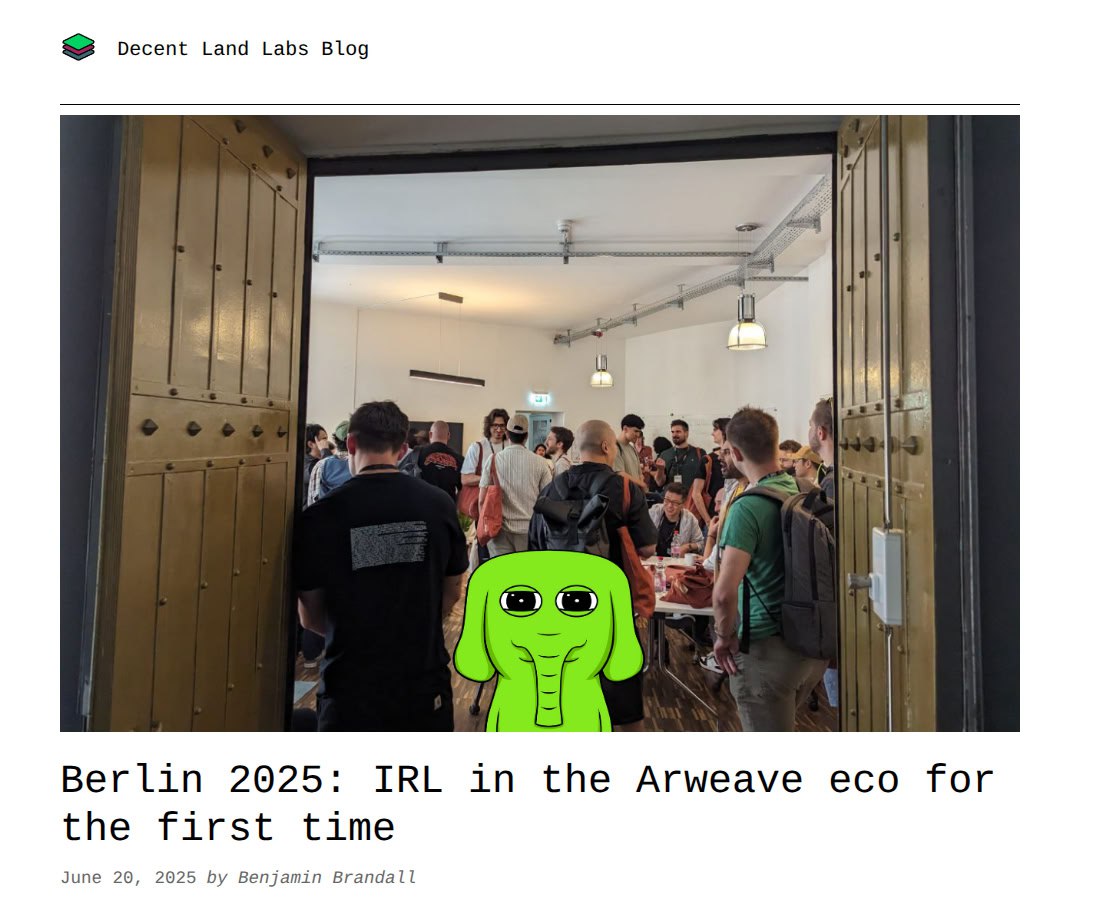 xy.ar 🐘 (@xylophonezy) on Twitter photo Just published my experience at <a href="/ArweaveEco/">Arweave Ecosystem</a> Berlin 2025 on the <a href="/decentlandlabs/">decent.land</a> blog
DLL lore inside
blog.decent.land/berlin-2025/ Just published my experience at <a href="/ArweaveEco/">Arweave Ecosystem</a> Berlin 2025 on the <a href="/decentlandlabs/">decent.land</a> blog
DLL lore inside
blog.decent.land/berlin-2025/