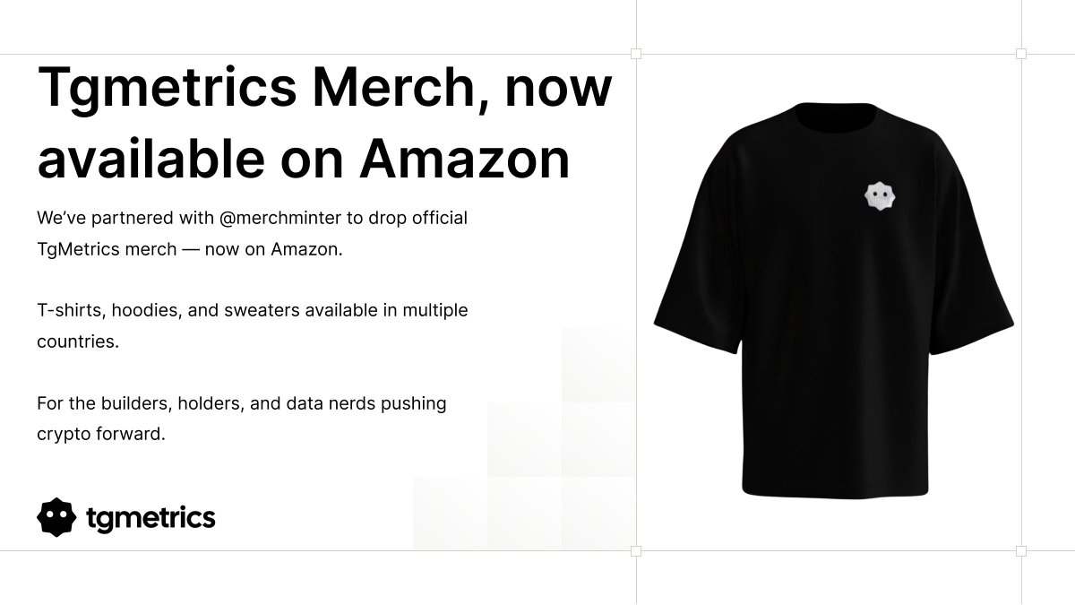 TgMetrics - AI Insights & Analytics (@tgmetrics) on Twitter photo We partnered with <a href="/merchminter/">MerchMinter</a> to launch official Tgmetrics merch on Amazon.
It’s about cementing Tgmetrics as one of the most recognizable infoFi projects — while supporting the communities we’re here to empower.
Now you can wear the vision. We partnered with <a href="/merchminter/">MerchMinter</a> to launch official Tgmetrics merch on Amazon.
It’s about cementing Tgmetrics as one of the most recognizable infoFi projects — while supporting the communities we’re here to empower.
Now you can wear the vision.