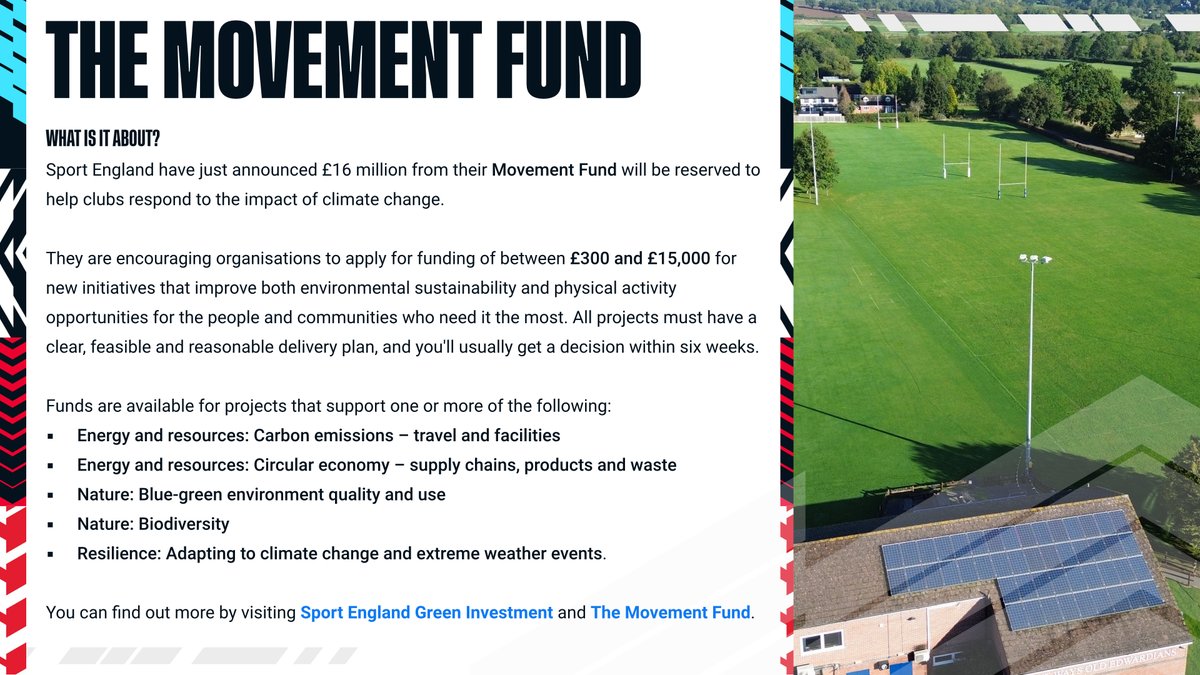 RFU Facilities (@rfufacilities) on Twitter photo Want to learn more about the <a href="/Sport_England/">Sport England</a> Movement Fund?
Movement Fund - tinyurl.com/2wn2wz3y
Green Investment - tinyurl.com/5s9ww6zp Want to learn more about the <a href="/Sport_England/">Sport England</a> Movement Fund?
Movement Fund - tinyurl.com/2wn2wz3y
Green Investment - tinyurl.com/5s9ww6zp