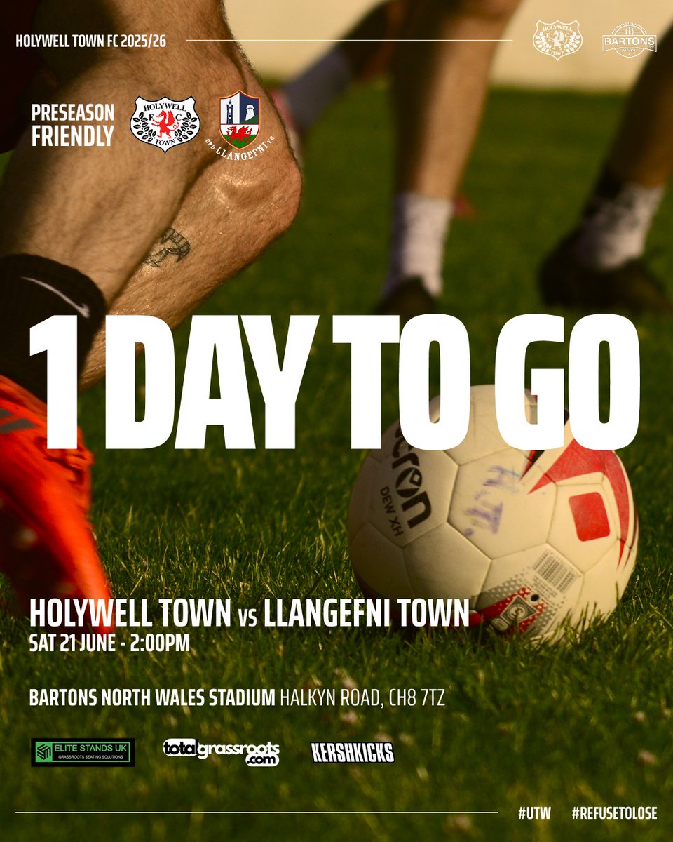 Holywell Town Football Club (@holywelltownfc) on Twitter photo 1 Day To Go
We're back at Barton's North Wales Stadium tomorrow for the first preseason match with <a href="/ArdalNorthern/">Lock Stock Ardal Northern Leagues</a> <a href="/LlangefniTownFC/">ππππ‘ππππ‘π π§π’πͺπ‘ ππ π΄σ §σ ’σ ·σ ¬σ ³σ Ώ</a>
π 2.00pm
πHalkyn Road, CH8 7TZ
Big season ahead, lets get behind the lads from the off.
<a href="/KershKicks/">KershKicks</a> <a href="/EliteStands/">Elite Stands</a> <a href="/totalgrassroots/">TotalGrassroots</a> 1 Day To Go
We're back at Barton's North Wales Stadium tomorrow for the first preseason match with <a href="/ArdalNorthern/">Lock Stock Ardal Northern Leagues</a> <a href="/LlangefniTownFC/">ππππ‘ππππ‘π π§π’πͺπ‘ ππ π΄σ §σ ’σ ·σ ¬σ ³σ Ώ</a>
π 2.00pm
πHalkyn Road, CH8 7TZ
Big season ahead, lets get behind the lads from the off.
<a href="/KershKicks/">KershKicks</a> <a href="/EliteStands/">Elite Stands</a> <a href="/totalgrassroots/">TotalGrassroots</a>