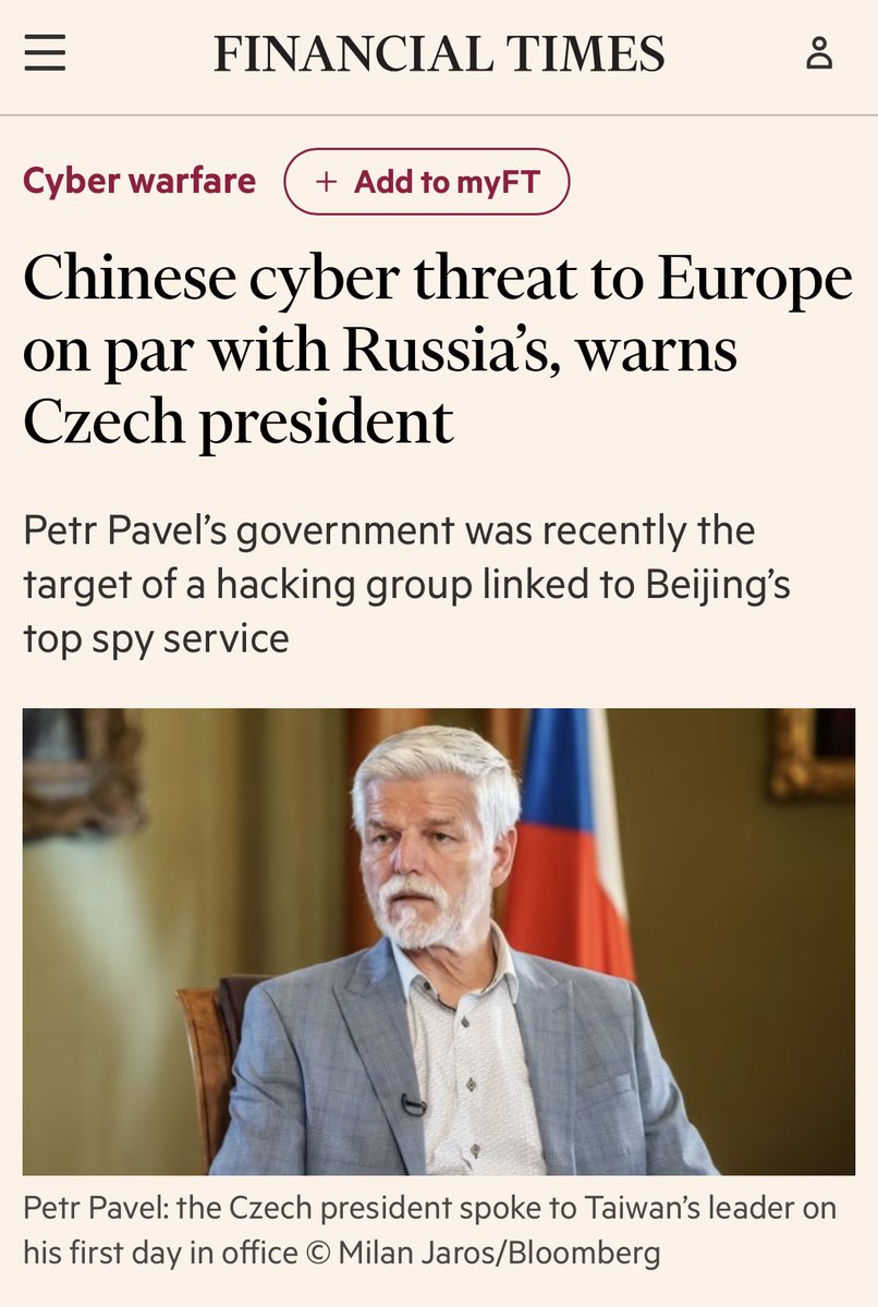 bertajarosova's tweet image. 🎯Beijing and Moscow are “equal in terms of cyber threat”, said the president of the Czech Republic @prezidentpavel. “We’ve seen cyber attacks coming from both directions and almost at the same level.”
Photo by my brother @_milan_jaros & article👉lnkd.in/dVnBTHTc