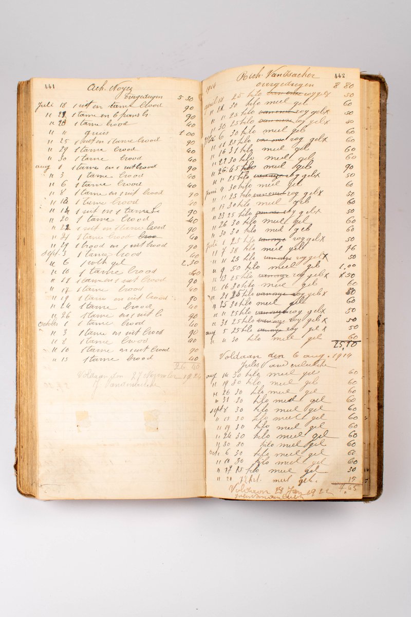 MMP1917's tweet image. Jules Vandenbulcke and his wife Flavie Dochy ran a bakery in the village. Their book of accounts shows that he kept his shop open until the last possible moment. On 20 October 1914, shortly before the order to evacuate came, he sold 7.5 kilograms of flour. #WorldRefugeeDay