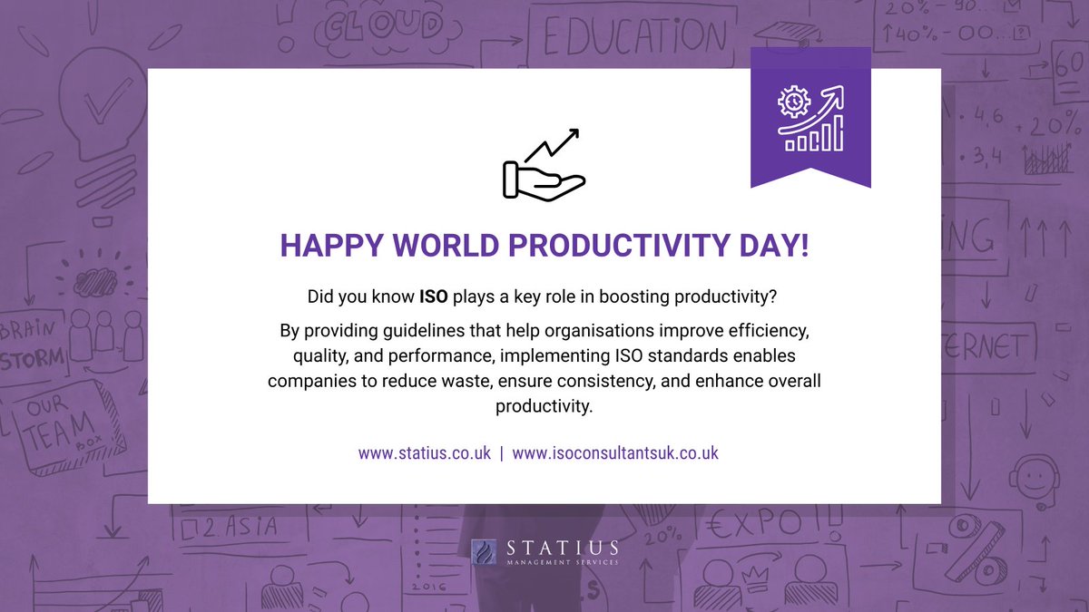 ThisIsStatius's tweet image. June 20th celebrates World Productivity Day. ISO standards enhance efficiency and productivity by improving quality and performance, reducing waste, and increasing consistency!
Visit our blog to learn better strategies: statius.co.uk/blog/
#WorldProductivityDay #ISO