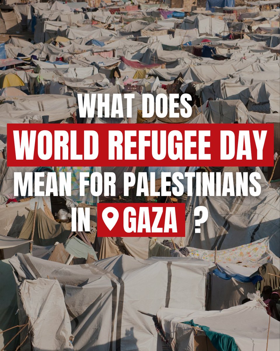 🔴 This #WorldRefugeeDay, there is no room for celebration in Gaza.

As violence escalates, Palestinians are trapped in just 18% of Gaza - surrounded by sea and siege.

For many, this is the third or fourth time they’ve been uprooted since the Nakba of 1948.