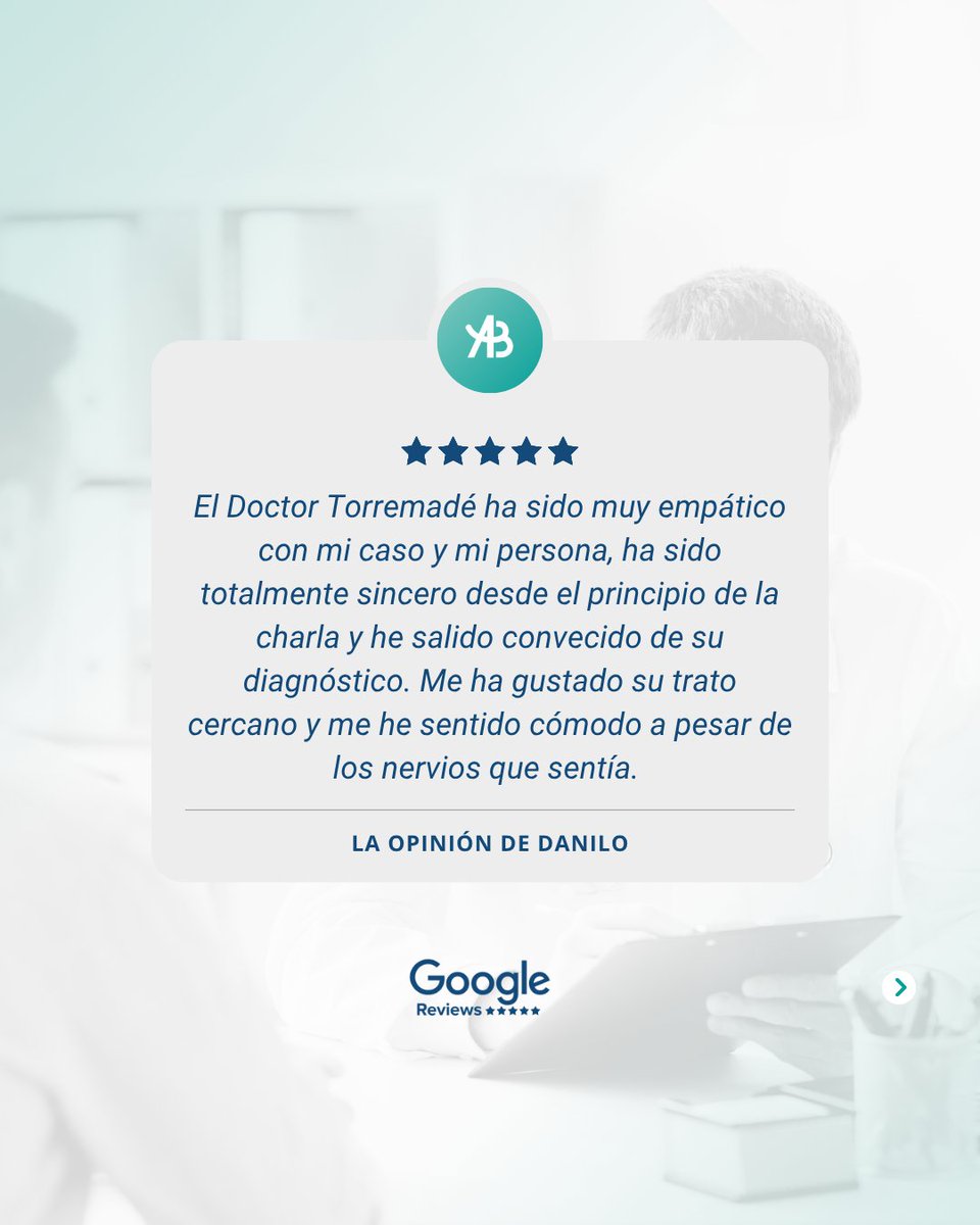 ¡Gracias por compartir tu opinión Danilo! 
La tranquilidad y seguridad de que estáis en las mejores manos es lo que deseamos transmitir en cada una de las consultas en nuestras clínicas. 
¡Seguimos!
#Andrologia #Urologia #AndrologiaBarcelona #reseña #opinion #TAUSClinics