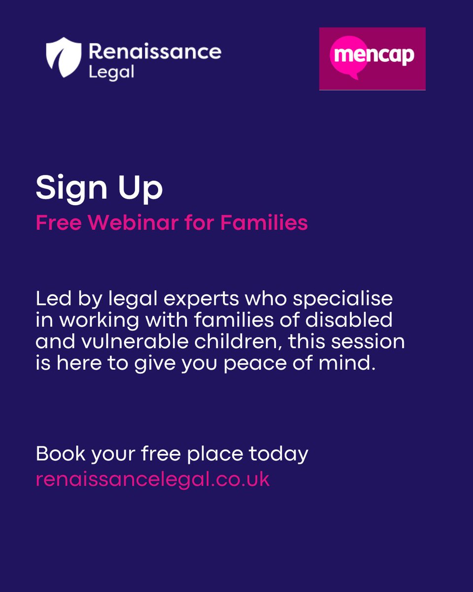 In line with <a href="/mencap/">chris</a>’s #DoYouSeeMeNow theme, join our free webinar for parents/carers of children with learning disabilities. Get expert legal advice on Wills, Trusts and planning ahead.

📅 25 June | 🕙 10am | 💻 Online
👉 bit.ly/3VFutureWeb

#LearningDisabilityWeek