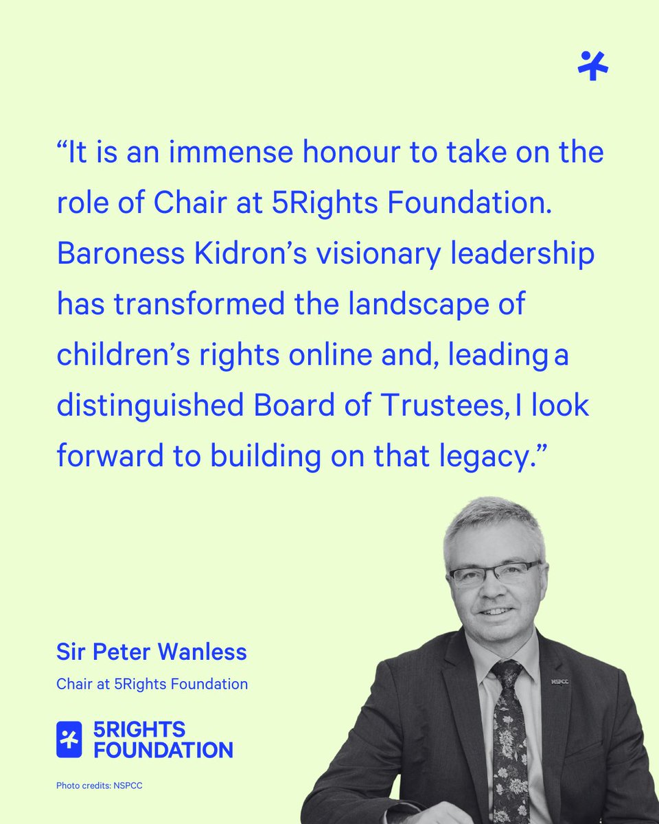 5RightsFound's tweet image. Today marks a pivotal milestone at 5Rights: we are delighted to welcome Sir Peter Wanless as our new Chair, as Baroness Beeban Kidron becomes our Honorary President.
Together, we continue our mission to build the digital world children deserve.
💻 5rightsfoundation.com/sir-peter-wanl…